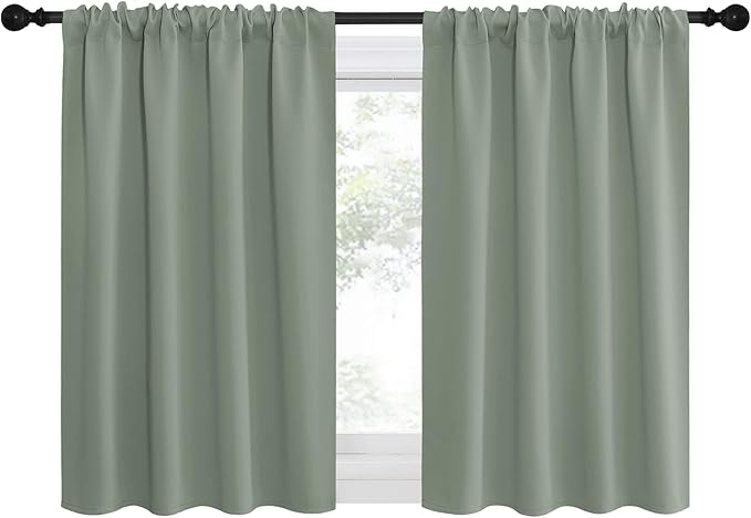 NICETOWN Window Curtains Blackout Drapes - Thermal Insulated Solid Rod Pocket Blackout Curtains/Draperies for Living Room (Greyish Green, One Pair, 42 by 36-Inch)