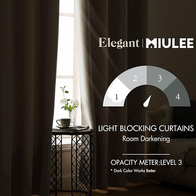 MIULEE Room Darkening Curtains Thermal Insulated Drapes Solid Window Treatment Set Grommet Top Light Blocking Blackout Curtain for Living Room/Bedroom 2 Panels 52 x 84 inch Length Natural
