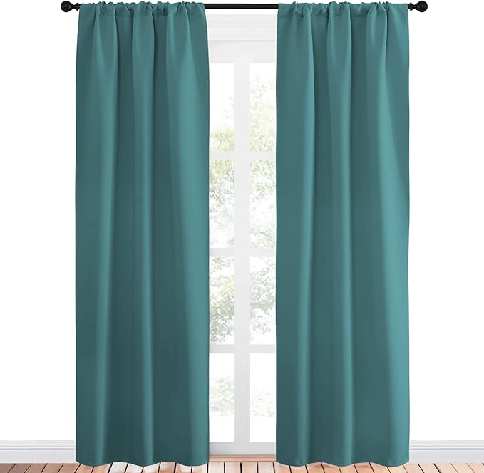 NICETOWN Blackout Curtains Window Draperies - Window Treatment Thermal Insulated Solid Room Darkening Drapes for Bedroom (Sea Teal, Set of 2 Panels, 34 by 84 inches Long)