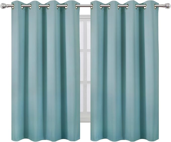 LEMOMO Blackout Curtains 66 x 54 Inch Long Stone Blue Curtains Set of 2 Panels Room Darkening Curtains for Bedroom and Living Room