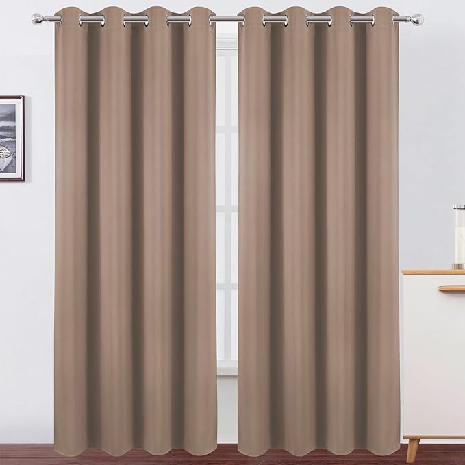LEMOMO Blackout Curtains 52 x 90 Inch Long Cappuccino Curtains Set of 2 Panels Room Darkening Curtains for Bedroom and Living Room