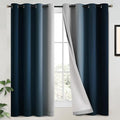 Yakamok 100% Blackout Curtains 63 Inch Length 2 Layers,Navy Blue Curtains for Bedroom Ombre Room Darkening Grommet Gradient Drapes, Light Blocking Thermal Insulated Window Curtains for Living Room