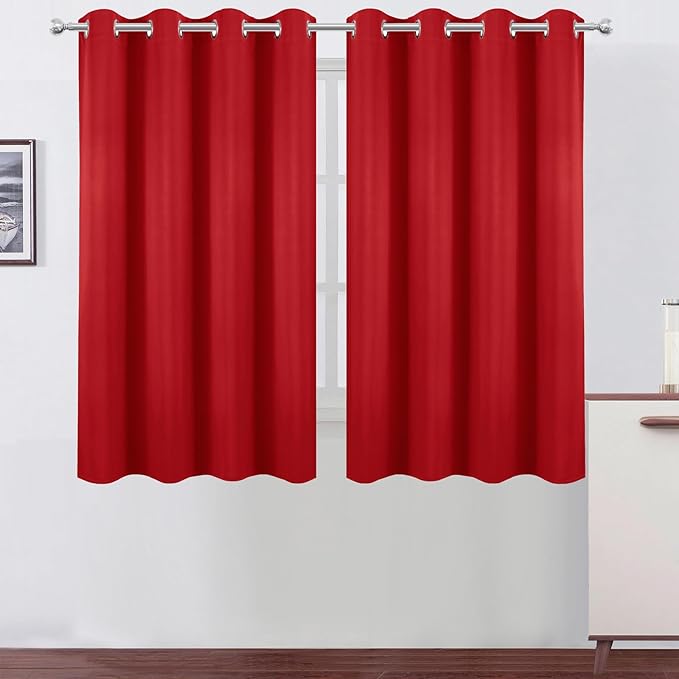 LEMOMO Blackout Curtains 66 x 54 Inch Long Bright Red Curtains Set of 2 Panels Room Darkening Curtains for Bedroom and Living Room