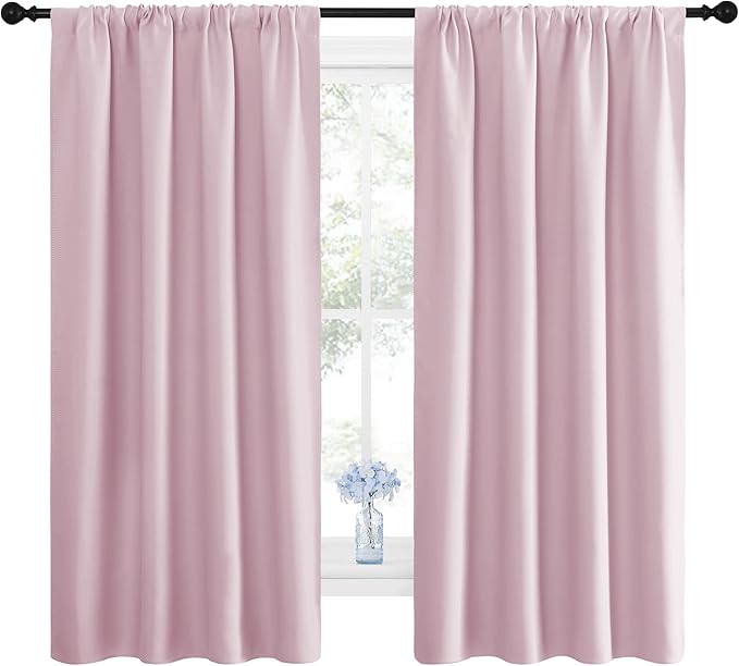 NICETOWN Room Darkening Curtains for Girls Room - Nursery Essential Thermal Insulated Solid Rod Pocket Top Drapes (Lavender Pink=Baby Pink, 1 Pair, 42 x 63 Inch)