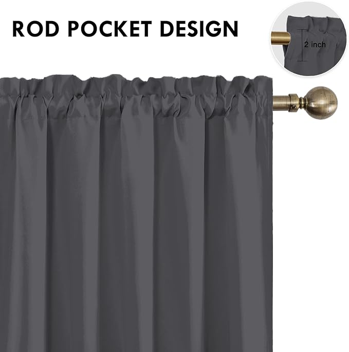 DWCN Bedroom Blackout Curtains 70 x 84 Inches Length 2 Panels Set, Solid Thermal Insulated Energy Saving Rod Pocket Window Treatment Curtains Blackout Drapes (W70 x L84 Inch, Dark Grey)
