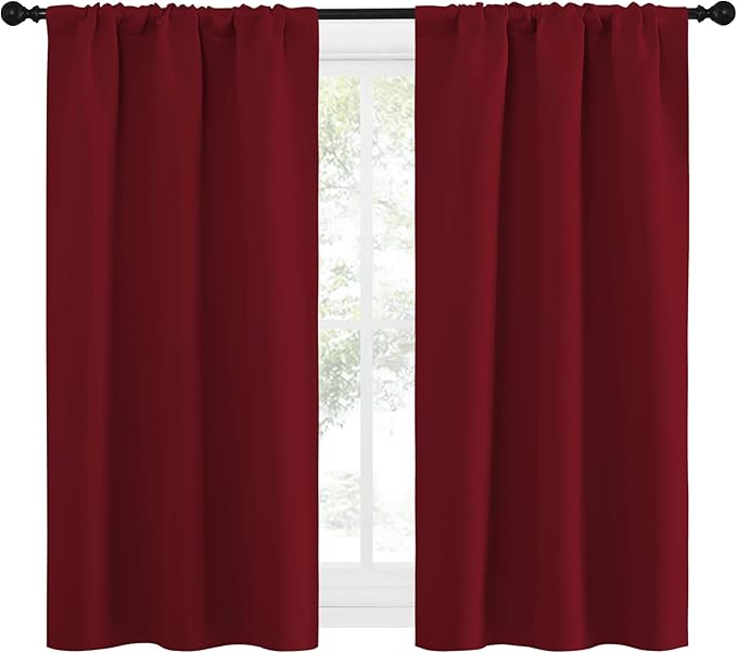 NICETOWN 50inch Curtains for Small Windows, Thermal Insulated Privacy Short Drapes for Kitchen Bathroom (Set of 2, Burgundy Red, 29" Wide)