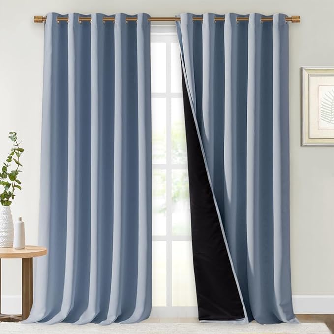 NICETOWN Full Shading Curtains for Windows, Vintage Blue, Pack of 2, 70 inches W x 95 inches L, Super Heavy-Duty Black Lined Blackout Curtains for Bedroom, Privacy Assured Window Treatment