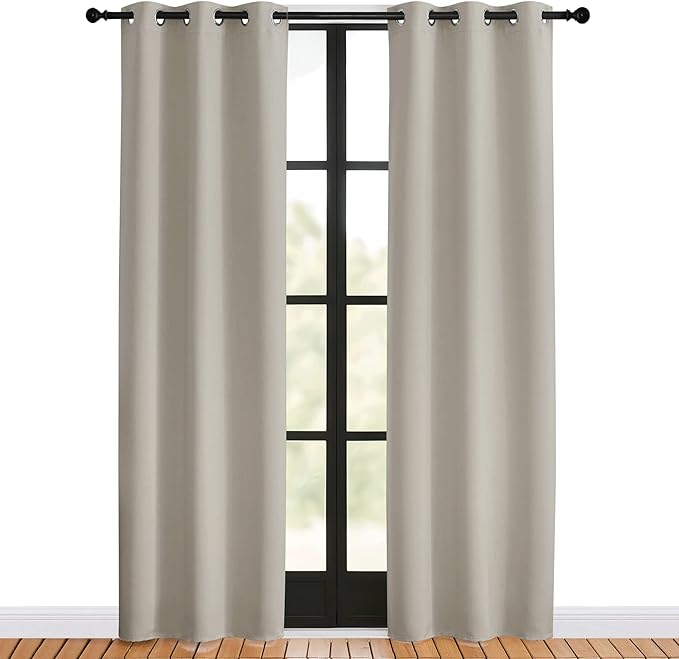NICETOWN Blackout Curtains for Bedroom, Natural, 34 W by 80 L, Set of 2, Thermal Insulated Curtains & Drapes with Grommet Top for Living Room, Privacy Window Treatment Draperies