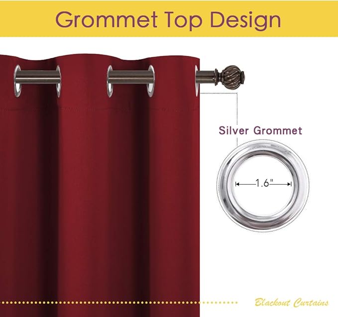 NICETOWN Christmas Burgundy Bedroom Curtains Blackout Draperies, Home Decorations Thermal Insulated Solid Grommet Top Blackout Drapes for Cafe (One Pair, 70 x 72-inch)