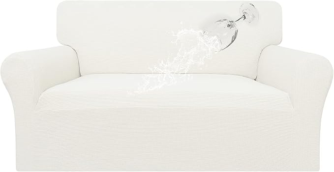 Easy-Going 100% Waterproof Loveseat Couch Cover, Dual Waterproof Sofa Cover, Stretch Jacquard Sofa Slipcover, Leakproof Furniture Protector for Kids, Pets, Dog and Cat (Loveseat, Cream)