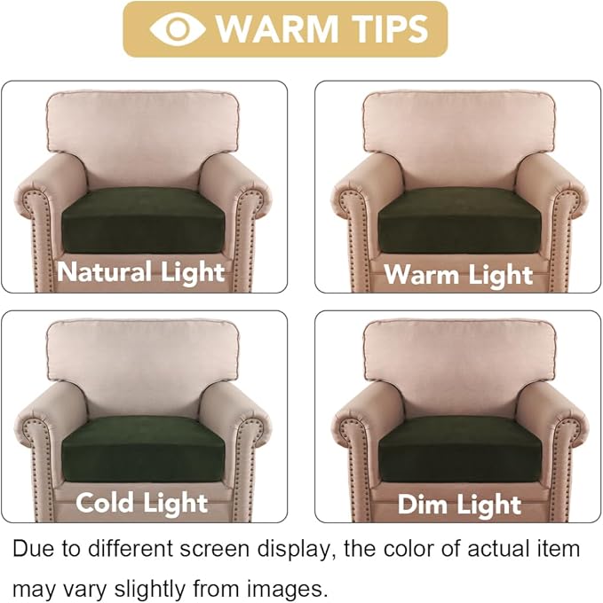 H.VERSAILTEX Velvet Stretch Couch Cushion Cover Plush Cushion Slipcover for Chair Cushion Furniture Protector Seat Cushion Sofa Cover (1 Piece Armchair Cushion Covers, Olive)