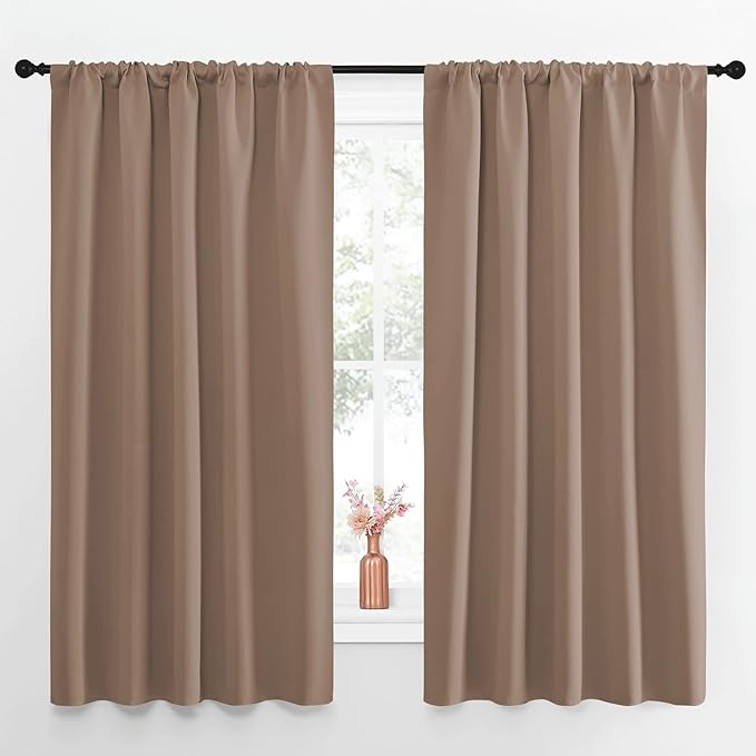NICETOWN Bedroom Blackout Panels - Window Treatment Thermal Insulated Solid Rod Pocket Blackout Curtains/Drapes for Kitchen Decoration (Cappuccino, Set of 2, 52 by 63 inches)
