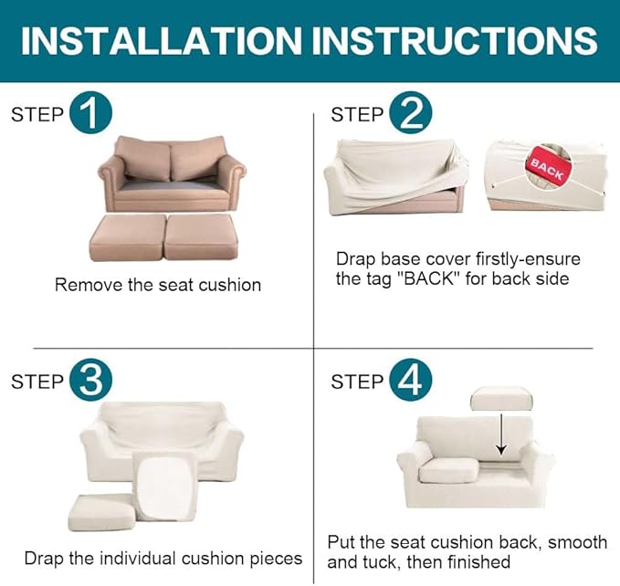 Turquoize 3 Piece Sofa Covers For 2 Cushion Couch Sofa Slipcover Soft Couch Cover For Dogs-Washable Sofa Furniture Covers With 2 Individual Cushion Covers, Feature Thick Fabric (2 Cushion Sofa, Ivory)