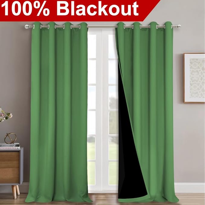 NICETOWN 100% Blackout Blinds, Set of 2, 46" x 102", Forest Green, Laundry Room Decor Window Treatment Curtains for Large Patio Sliding Door, Thermal Insulated Curtains for Bedroom