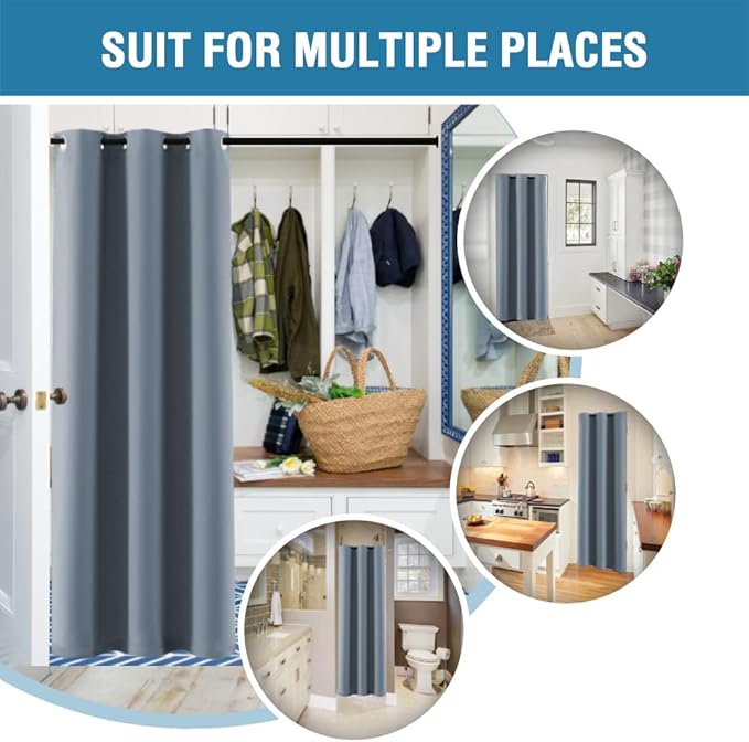 H.VERSAILTEX Doorway Curtain Blackout Closet Door Curtain Room Divider Window Treatment Curtain for Bedroom Thermal Insulated Privacy Drape Soundproof Grommet, 42 x 80 inches, 1 Panel, Stone Blue