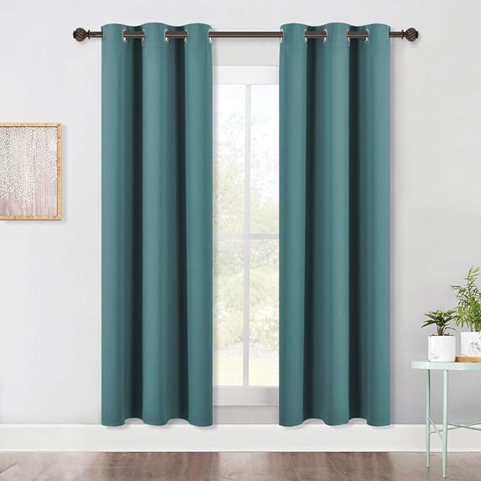 NICETOWN Living Room Blackout Window Curtains, Thermal Insulated Solid Grommet Blackout Drapery Panels (Sea Teal, One Pair, 42 by 72-Inch)