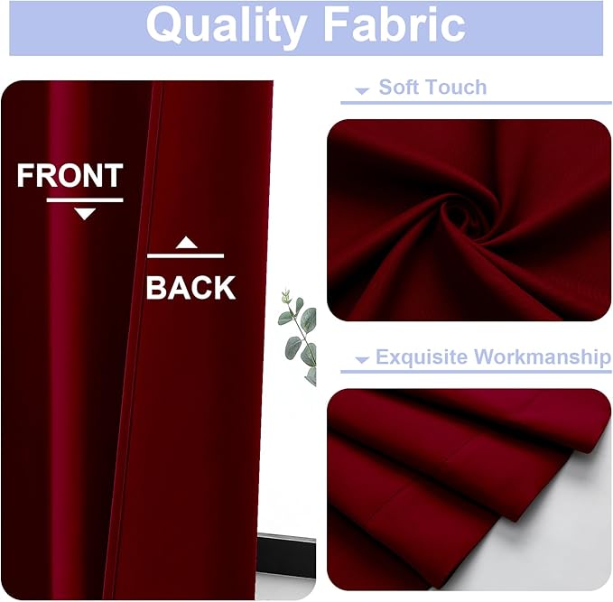 Simplebrand Ava Red Blackout Curtains for Bedroom 90 Inches Long 2 Panels Set, Solid Privacy Energy Saving Living Room Window Treatment Curtains Blackout Drapes, W50 x L90 Inch, Red