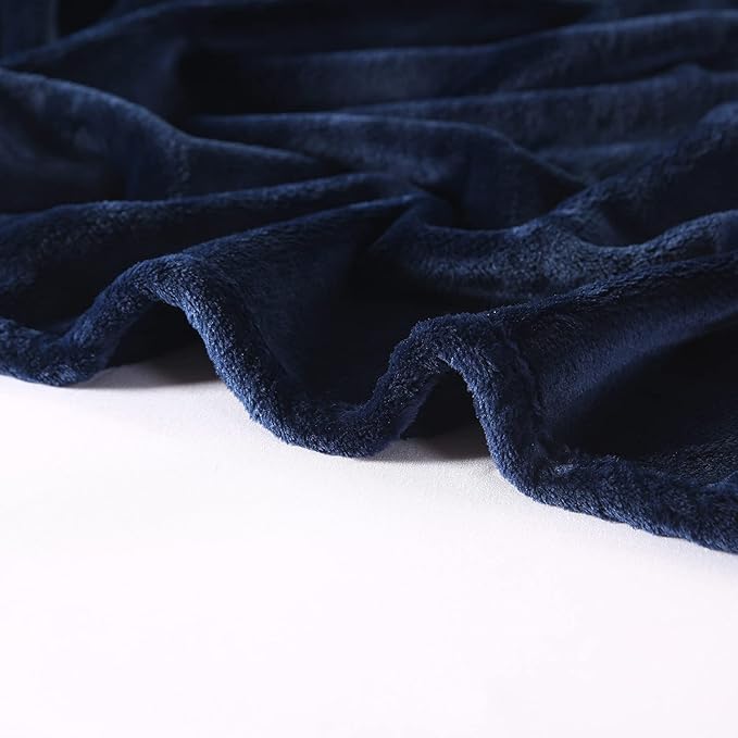 TASTHROW Large Flannel Fleece Throw Blanket, 90×90 Inch - Cozy Lightweight Thick Blanket - All Seasons Suitable for Women, Men and Kids (Navy)