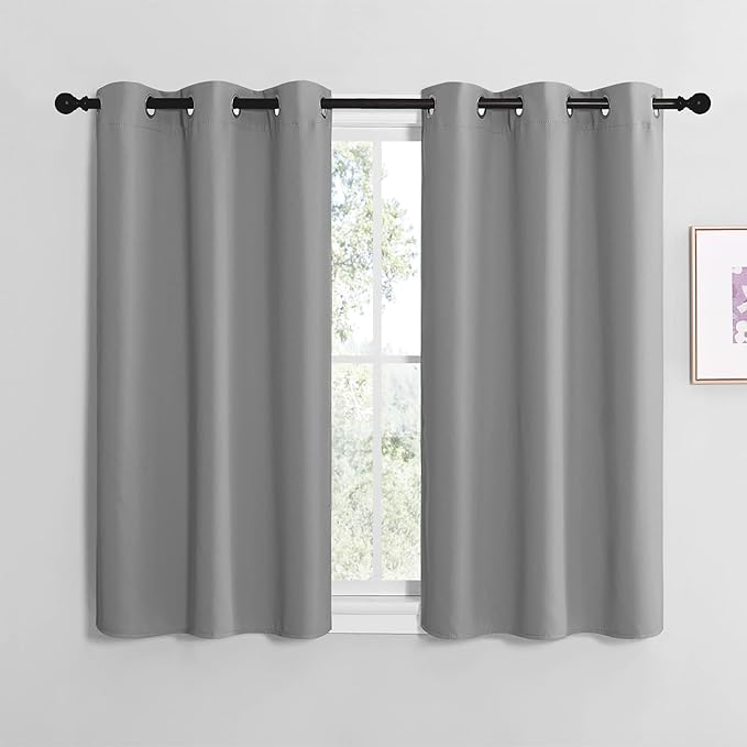 NICETOWN Silver Grey Blackout Curtain Panels for Bedroom, Thermal Insulated Grommet Top Blackout Draperies and Drapes for Basement (2 Panels, W42 x L40-inch)