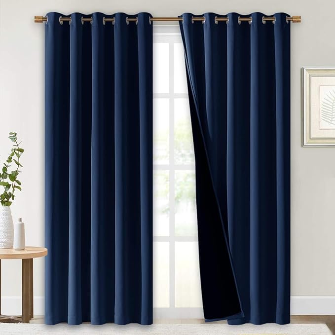 NICETOWN 100% Blackout Cold Blocking Curtain, Thermal Insulated & Energy Efficiency Window Draperies for Guest Room, Full Shading Panels for Shift Worker & Light Sleepers, Navy Blue, 70W x 84L, 2 PCs