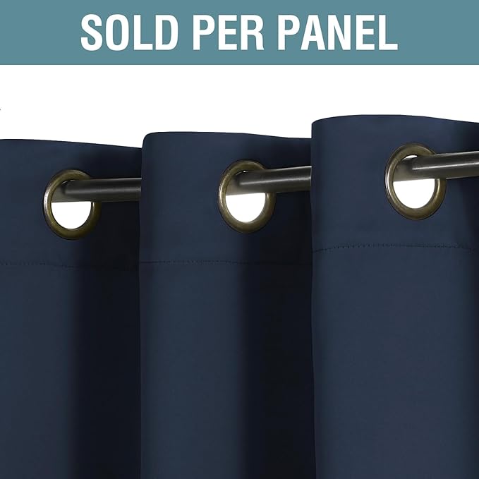 H.VERSAILTEX Blackout Curtain for Living Room Extra Long, Thermal Insulated Bedroom Curtains Grommet Top, Noise Reducing Patio Door Curtain - Navy Blue, One Panel, 52'W x 90'L