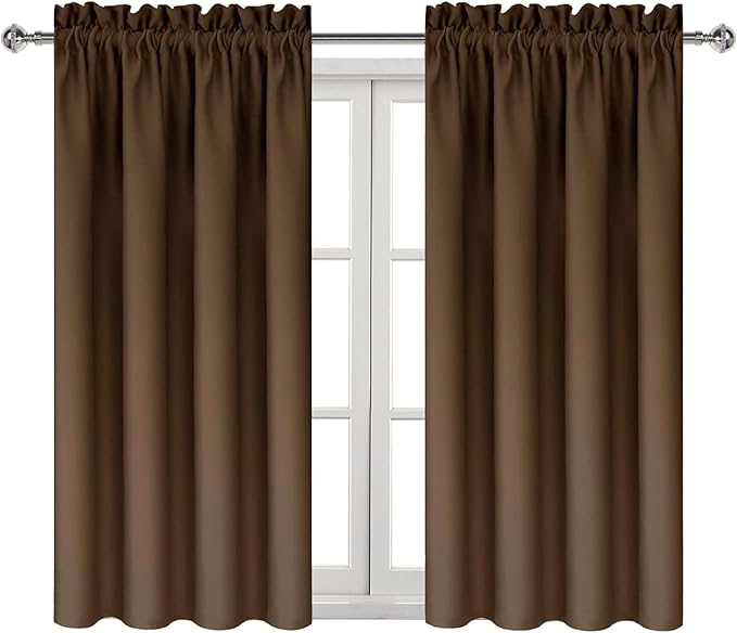 DWCN Blackout Curtains Room Darkening Thermal Insulated Bedroom Curtains Window Treatments, 42 x 45 inches Long, Set of 2 Brown Rod Pocket Drapes