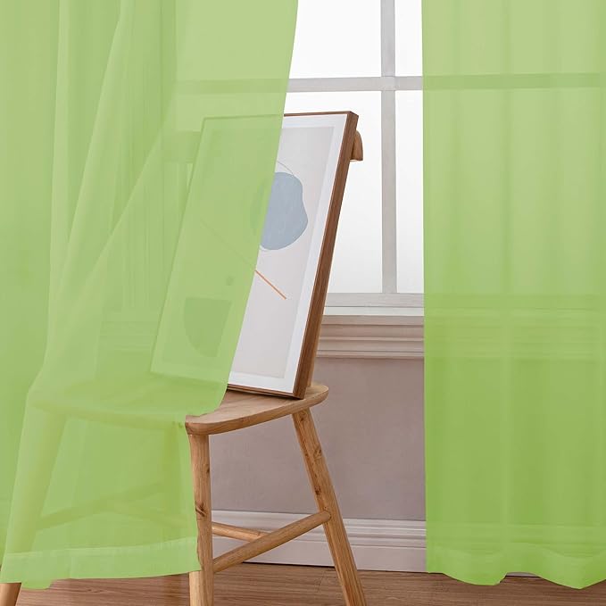 Chyhomenyc Extra Long Sheer Curtains 120 Inches Long 2 Panels Set, Light Filtering Voile Curtain Drapes for Floor to Ceiling Window Patio Sliding Door, 10FT, Lime