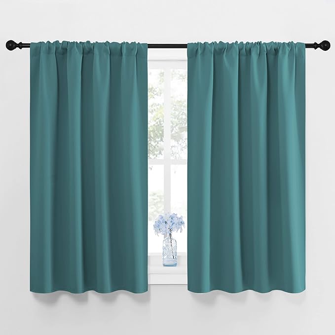 NICETOWN Window Curtains Blackout Drapes - Thermal Insulated Solid Rod Pocket Blackout Curtains/Draperies for Living Room (Sea Teal, One Pair, 42 by 45-Inch)
