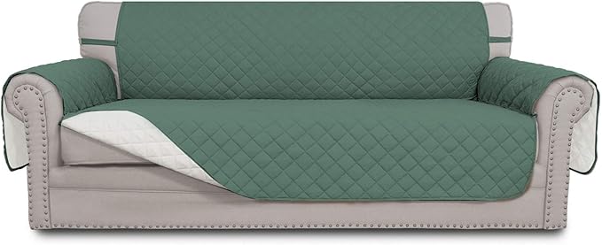 Easy-Going 4 Seater Sofa Slipcover Reversible Sofa Cover Water Resistant Couch Cover with Foam Sticks Elastic Straps Furniture Protector for Pets Children Dog Cat (XX-Large, Cyan/Ivory)