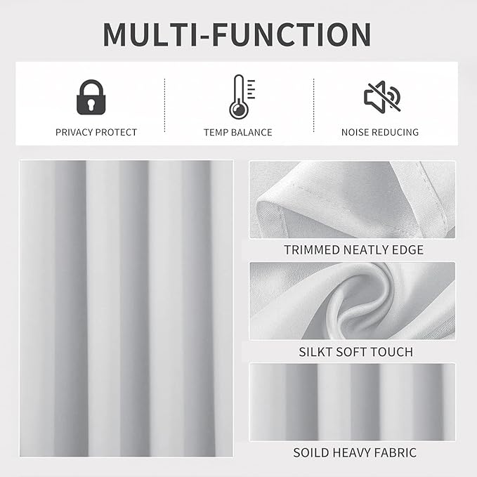 Joydeco White Curtains 95 Inches Long 1 Panel, Thermal Insulated Long Curtains& Drapes 1 Piece, Room Darkening Grommet Drapes for Living Room Bedroom Window (W70 x L95 Inch, Greyish White)
