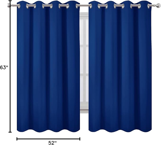 LEMOMO Blackout Curtains 52 x 63 inch/Royal Blue Curtains Set of 2 Panels/Thermal Insulated Room Darkening Bedroom Curtains