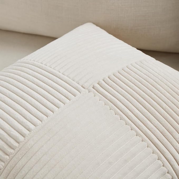 Fancy Homi 2 Packs Cream Lumbar Decorative Throw Pillow Covers 14x22 Inch for Living Room Couch Bed Sofa, Rustic Farmhouse Boho Home Decor, Soft Striped Corduroy Rectangle Accent Cushion Case 35x55 cm