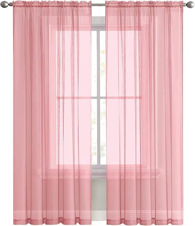SpaceDresser Sheer Voile Window Treatment Rod Pocket Curtain Panels for Kitchen Bedroom Living Room Drapes Sunlight Filtering Privacy Semi Home Decor Assorted Colors Sizes (Blush, 52 W x 96 L)