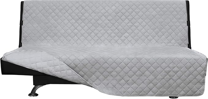 Easy-Going Futon Sofa Slipcover - Reversible Armless Couch Cover - Water Resistant for Pets & Kids (Light Gray/Light Gray)