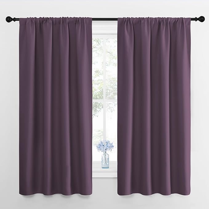 NICETOWN Blackout Curtains for Living Room, Plum, 2 Panels, 42 by 63, Darkening Window Curtain Panels, Easy-Care Solid Thermal Insulated Draperies/Drapes for Daughter Room
