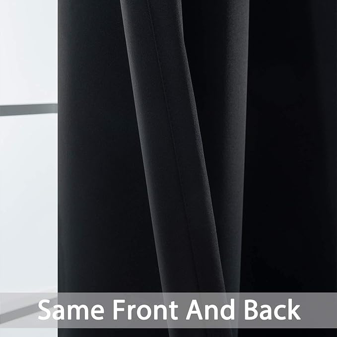 Yakamok Blackout Curtains Room Darkening Thermal Insulated Grommet top Window Curtains for Living Room, 52 x 108 Inch, Black, Set of 2