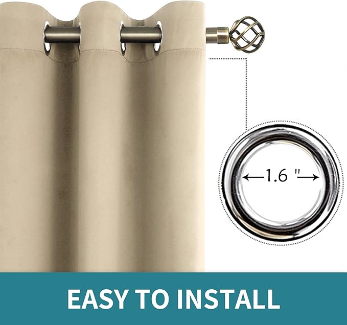 BGment Room Darkening Curtains 72 Inches Long - Grommet Thermal Insulated Drapes Window Treatment Curtains for Bedroom, 2 Panels, 52 x 72 Inch, Beige