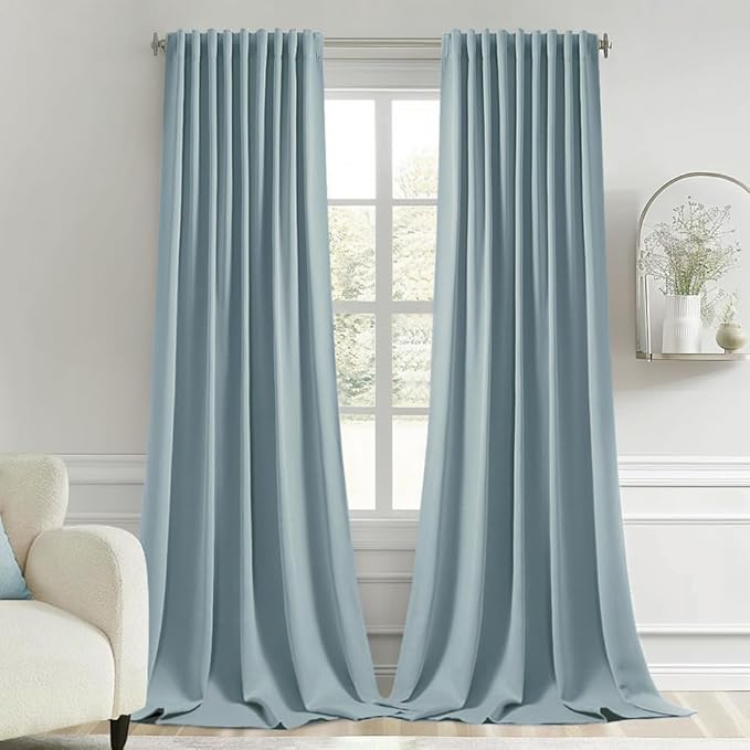 MIULEE Slate Blue Back Tab Blackout Curtains 102 Inch Long 2 Panels Set for Bedroom, Rod Pocket/Pinch Pleated Thermal Insulated Living Room Darkening Light Blocking Floor to Ceiling Drapes