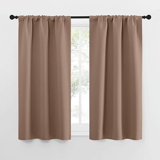 NICETOWN RV Blackout Curtains for Camper Windows, Window Treatment Thermal Insulated Rod Pocket Small Blackout Draperies/Drapes for Bedroom/Kitchen (Cappuccino, Set of 2, 29" Wide by 50" Long)