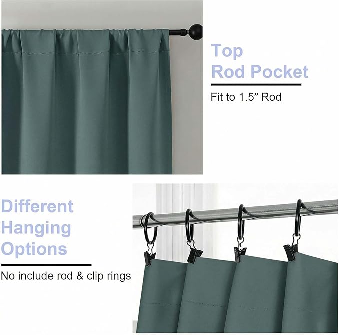 Simplebrand Blackout Extra 10ft Curtains for Patio 120 Inches Long 2 Panels Set, Solid Thermal Insulated Energy Saving Rod Pocket Window Treatment Curtains Blackout Drapes, 50" Wx120 L, Dark Green