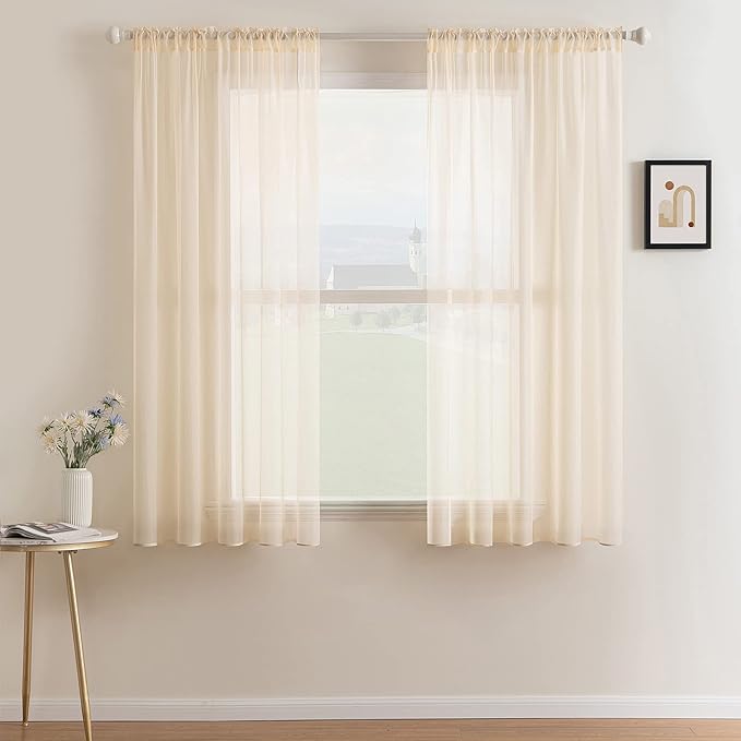 MIULEE Cream Beige Window Sheer Curtains for Bedroom Living Room Solid Elegant Net Drapes 2 Panels Width 38 x Length 45 Inches
