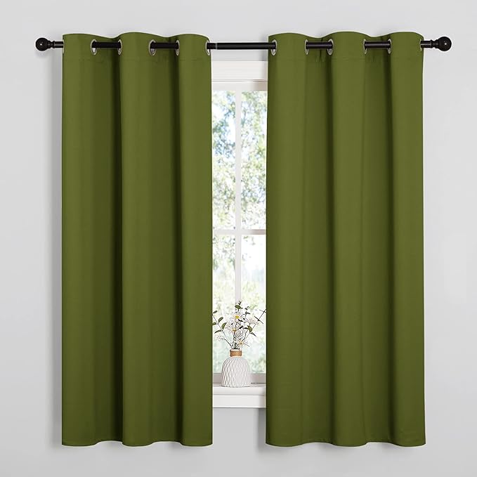 NICETOWN Kitchen Curtain Panels Blackout Draperies, Thermal Insulated Solid Grommet Blackout Curtains/Drapes for Christmas Window Decoration (1 Pair, 34 by 63 inches, Olive Green)