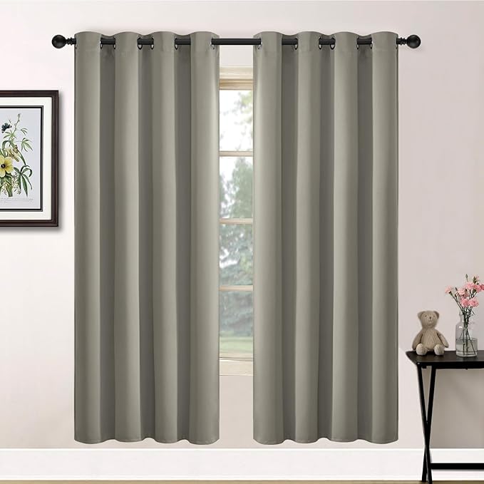 Yakamok Premium Room Darkening Thermal Insulated Curtains for Bedroom/Living Room - Classic Grommet Top (2 Panels, Taupe, 52 Inch by 72 Inch)