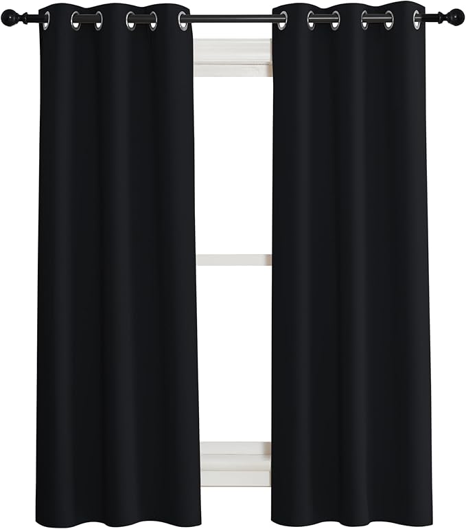 NICETOWN Complete 100% Blackout Curtain Set, Black, 37" W by 40" L, Double Panels, Thermal Insulated & Energy Efficiency Window Draperies with Black Liner, Noise Reducing Short Curtains for Kids Room