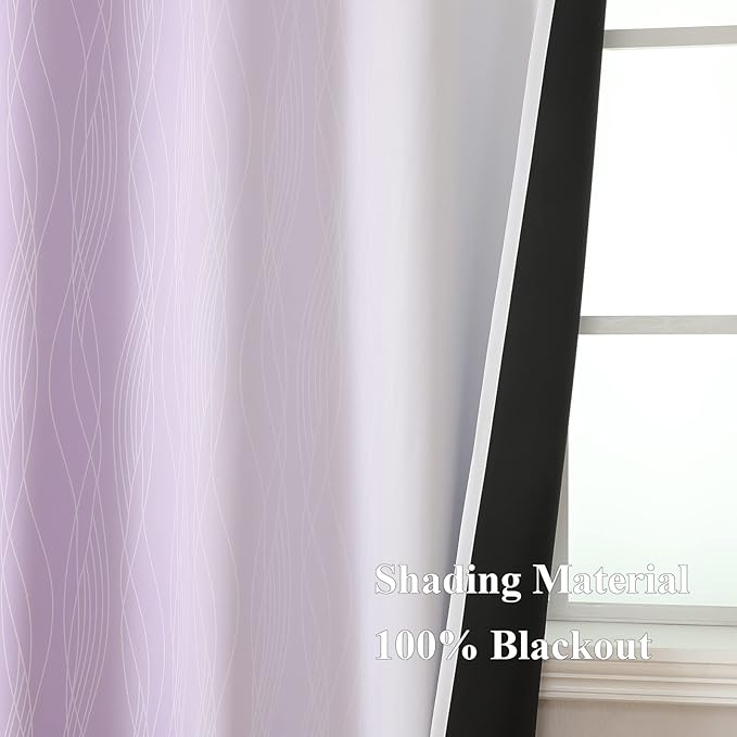 Estelar Textiler Lilac and Grayish White Blackout Curtains 108 Inches Long, Thermal Insulated Drapes for Bedroom, Full Light Blocking Energy Saving Long Curtains for Living Room, 52Wx108L, 2 Panels