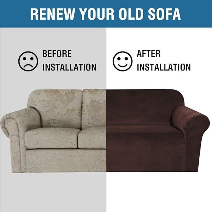 H.VERSAILTEX Stretch Velvet Sofa Covers Large Couch Covers Sofa Slipcovers Furniture Protector Soft with Non Slip Elastic Bottom, Feature Thick Comfy Rich Velour (Extra Wide Sofa 98"-105", Chocolate)