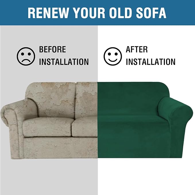 H.VERSAILTEX Stretch Velvet Loveseat Covers for 2 Cushion Couch Covers for Living Room Sofa Covers Slipcovers with Non Slip Straps Bottom, Ultra Thick Comfy Velour (Width 58"-72", Christmas Green)
