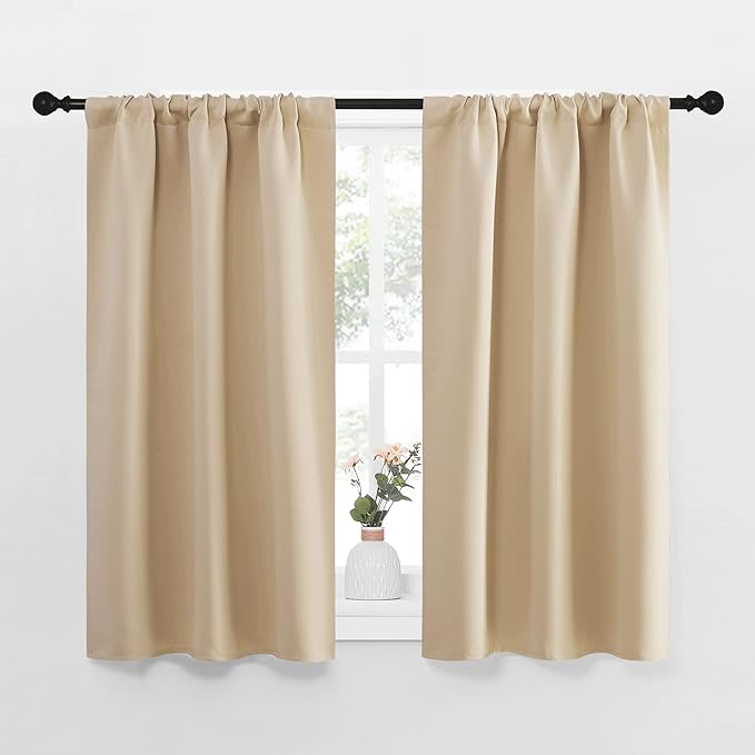 NICETOWN Blackout Room Darkening Curtains - Home Decoration Light & Noise Reducing Thermal Insulated Window Draperies with Rod Pocket Top (Biscotti Beige, 2 Panels, 34 inches Wide x 40 inches Long)