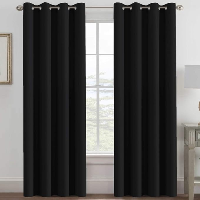 H.VERSAILTEX Blackout Curtains for Bedroom Black Out Curtains 90 inch Thermal Insulated Long Blackout Curtains for Living Room, Energy Saving Curtains for Sliding Glass Door (1 Panel, Jet Black)