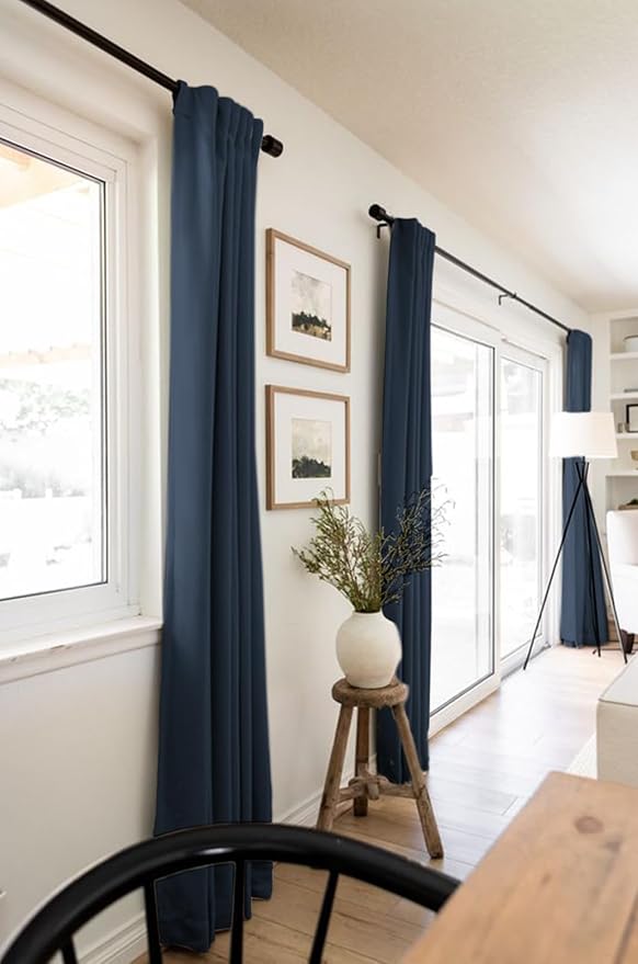 100% Blackout Shield Linen Blackout Curtains for Bedroom 108 Inches Long, Back Tab/Rod Pocket Living Room Drapes, Thermal Insulated Blackout Curtains 2 Panels Set, 50" W x 108" L, Navy